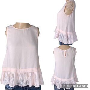 Merona Womens Blouse Shirt Top Pleated Ruffled Sleeveless Pullover Blush Pink XS